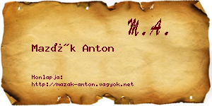 Mazák Anton névjegykártya